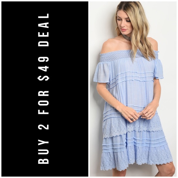 January Summer Dresses & Skirts - LAST1️⃣//RUFFLES & LACE OFF SHOULDER BLUE DRESS